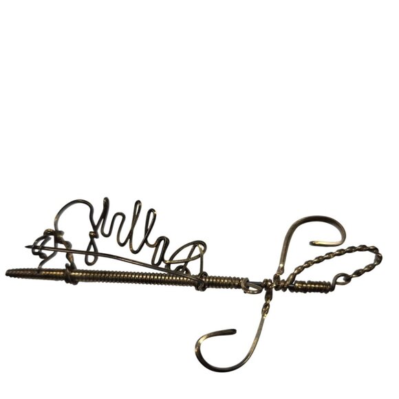 Vtg Wire Name Pin Brooch Dolly removable scabbard womens Jewelry sword pirate - Picture 2 of 4